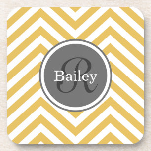 Yellow Chevron Monogram Bier Onderzetter