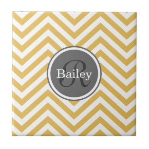 Yellow Chevron Monogram Tegeltje