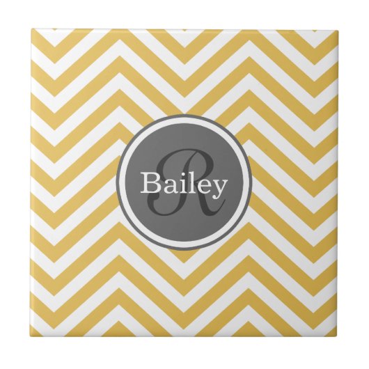 Yellow Chevron Monogram Tegeltje (Voorkant)
