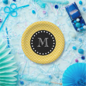 Yellow Chevron Pattern | Zwart monogram Papieren Bordje (Feest)
