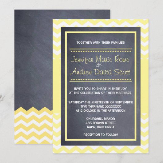 Yellow Chevron Wedding Invitation Kaart (Voorkant / Achterkant)