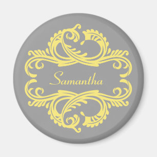 Yellow Chic Damask Magnet Magneet