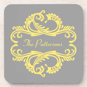 Yellow Chic Damask Onderzetter set