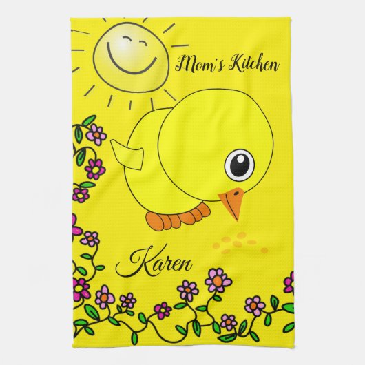 Yellow Chick Floral Kitchen Hand Towel Theedoek (Verticaal)