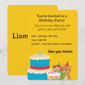 Yellow Childish Birthday Invitation Card – Fun Ki (Voorkant / Achterkant)