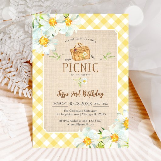 Yellow Classic Picnic Birthday Invitation