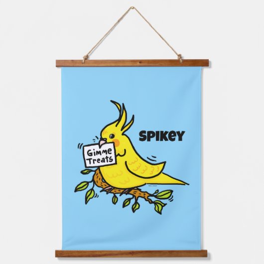 Yellow Cockatiel Parrot Gimme Treats Hangend Wandkleed (Voorkant)