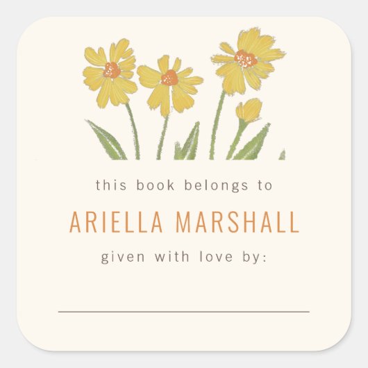 Yellow Cone Flower Custom Book Bord Vierkante Sticker (Voorkant)