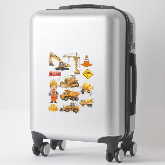 Yellow Construction Truck Builder Vinyl Sticker (Sur valise)