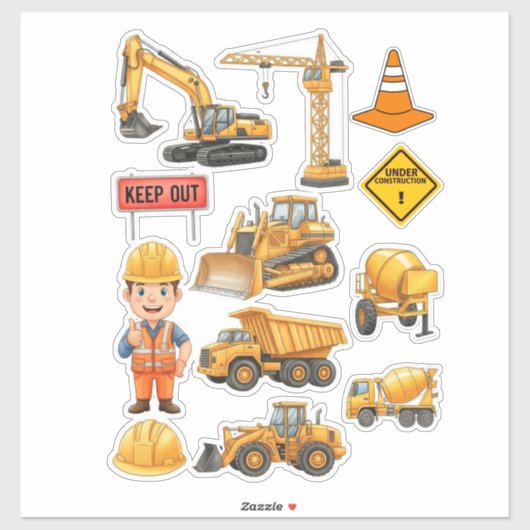 Yellow Construction Truck Builder Vinyl Sticker (Vel)