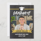 Yellow Cool Chalkboard Afstuderen Foto Aankondiging (Voorkant)