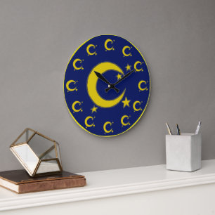 Yellow Crescent Moon Blue Night Sky Star Astronomi Grote Klok
