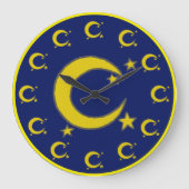 Yellow Crescent Moon Blue Night Sky Star Astronomi Grote Klok (Voorkant)