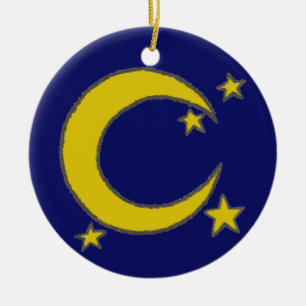 Yellow Crescent Moon Blue Night Sky Star Astronomi Keramisch Ornament