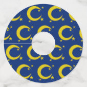 Yellow Crescent Moon Blue Night Sky Star Prom Gala Wijnglaslabel (Voorkant)