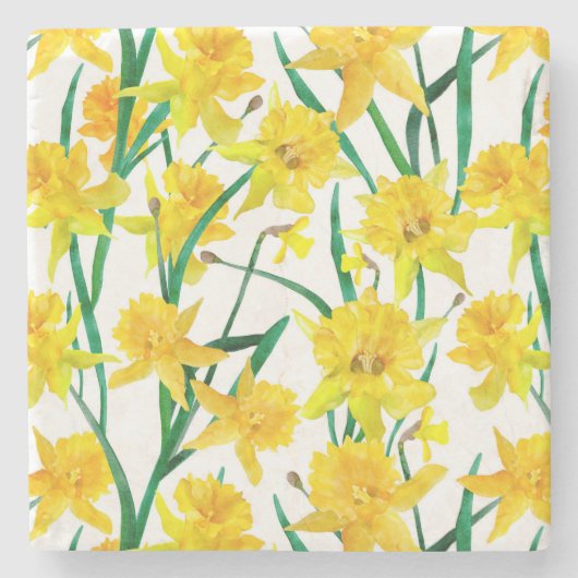 Yellow Daffodil Pattern Stenen Onderzetter (Voorkant)