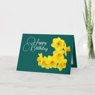 Yellow Daffodils cyaan achtergrond Birthday Kaart