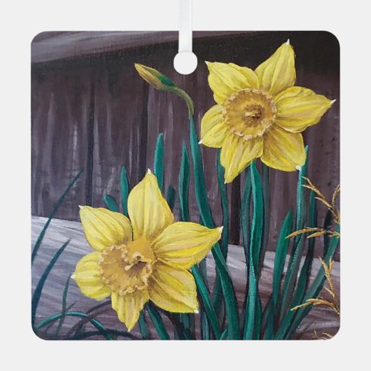 Yellow Daffodils-Ornament Metalen Ornament (Voorkant)