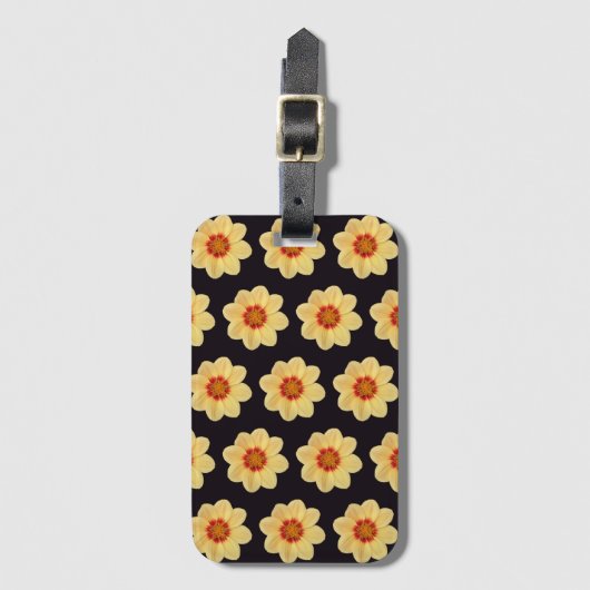 Yellow Dahlia Floral Pattern op Black Bagagelabel (Voorkant (verticaal))
