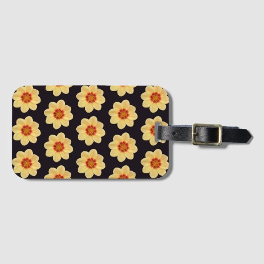 Yellow Dahlia Floral Pattern op Black Bagagelabel (Voorkant (horizontaal))
