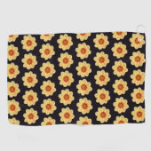 Yellow Dahlia Floral Pattern op Black Golfhanddoek (Horizontaal)