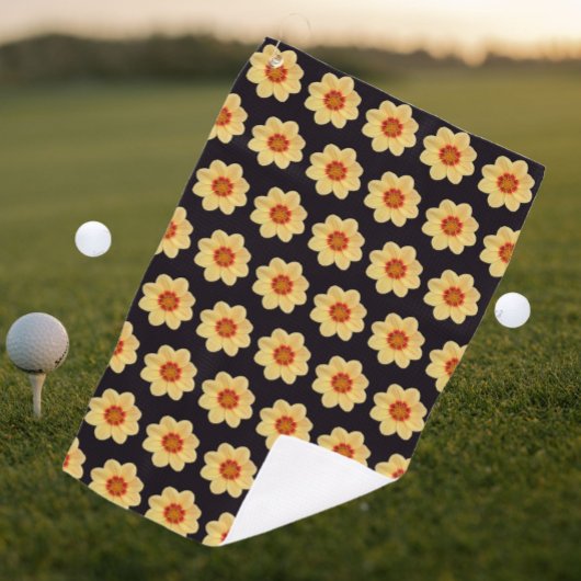 Yellow Dahlia Floral Pattern op Black Golfhanddoek