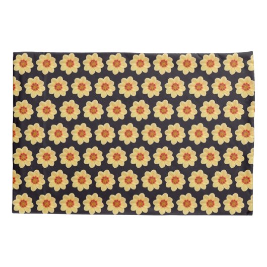 Yellow Dahlia Floral Pattern op Black Kussensloop (Achterkant-Links)