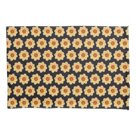Yellow Dahlia Floral Pattern op Black Kussensloop (Voorkant-Links)