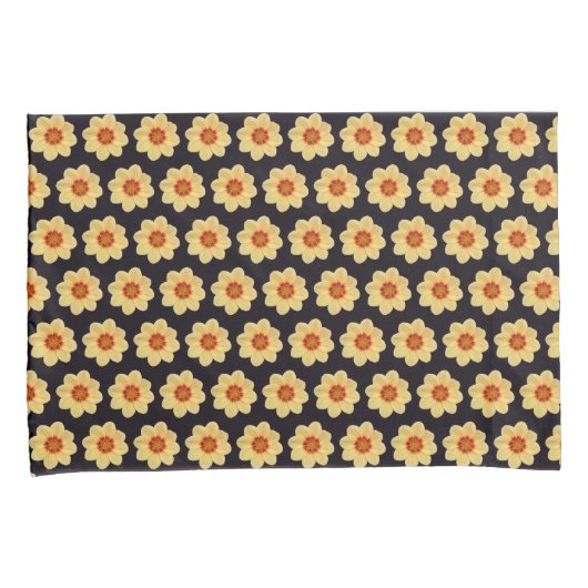 Yellow Dahlia Floral Pattern op Black Kussensloop (Voorkant-Rechts)