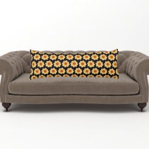 Yellow Dahlia Floral Pattern op Black Lichaamskussen