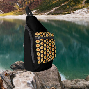 Yellow Dahlia Floral Pattern op Black Sling Bag