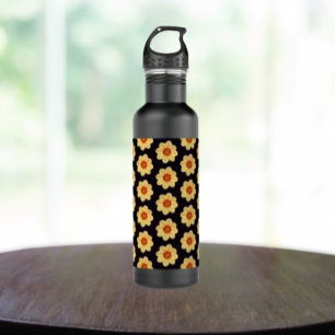 Yellow Dahlia Floral Pattern op Black Waterfles