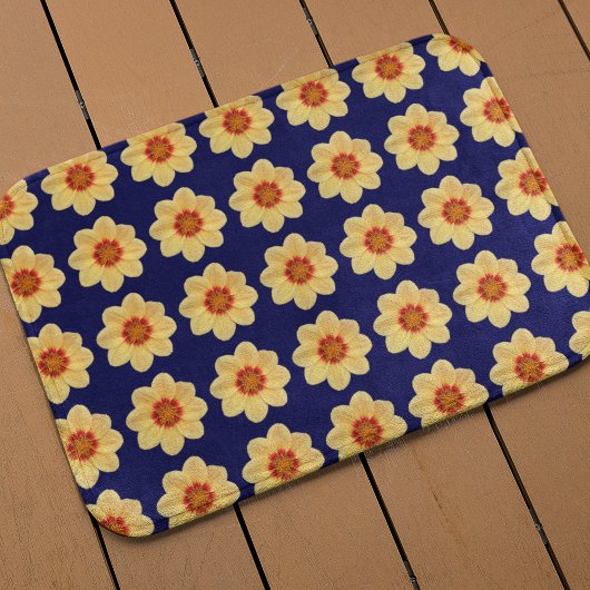 Yellow Dahlia Floral Pattern op Blue Badmat