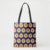 Yellow Dahlia Floral Pattern op Blue Draagtas (Voorkant)