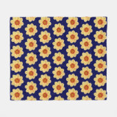 Yellow Dahlia Floral Pattern op Blue Fleece Deken (Voorkant (Horizontaal))