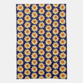 Yellow Dahlia Floral Pattern op Blue Theedoek (Verticaal)