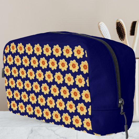Yellow Dahlia Floral Pattern op Blue Toilettasje