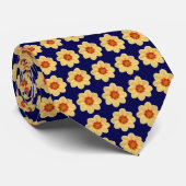 Yellow Dahlia Floral Pattern op Navy Blue Stropdas (Opgerold)
