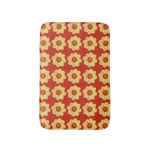 Yellow Dahlia Floral Pattern op Red Badmat (Voorkant Verticaal)