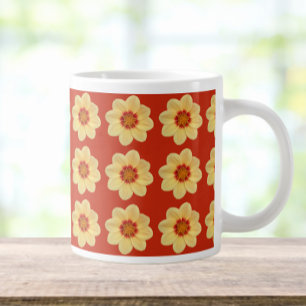 Yellow Dahlia Floral Pattern op Red Extra Grote Beker