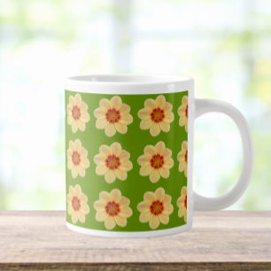 Yellow Dahlia Floral Pattern over Green Extra Grote Beker