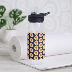Yellow Dahlia Flower Pattern op Blue Waterfles