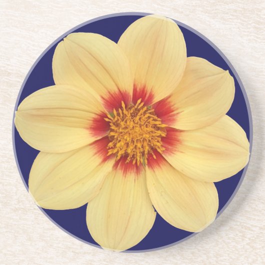Yellow Dahlia op Blue Floral Zandsteen Onderzetter (Voorkant)