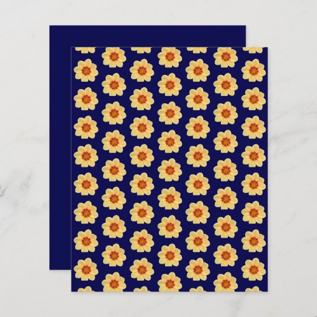 Yellow Dahlia Pattern on Blue Scrapbook Paper (Voorkant / Achterkant)