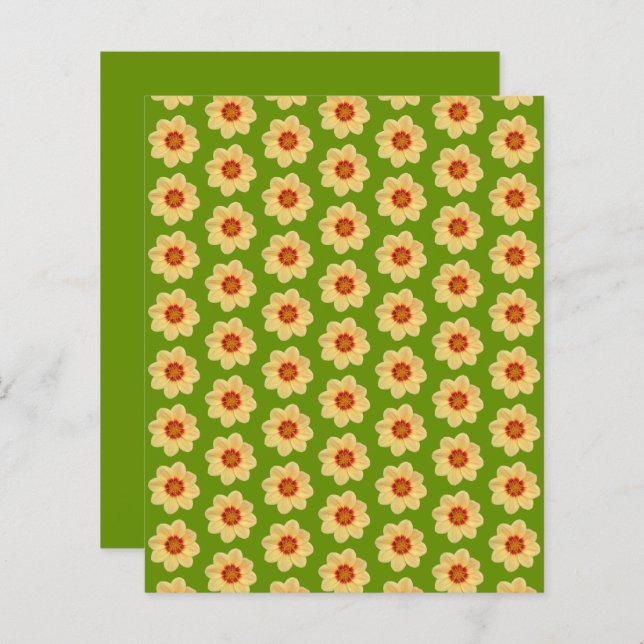 Yellow Dahlia Pattern on Green Scrapbook Paper (Voorkant / Achterkant)