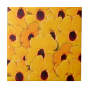 Yellow Daisies Floral Abstract Art Tile Tegeltje