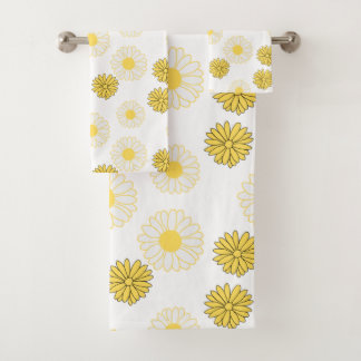 Yellow Daisies Pattern in White Bath Towel Set Bad Handdoek