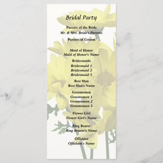 Yellow Daisies Programma (Achterkant)