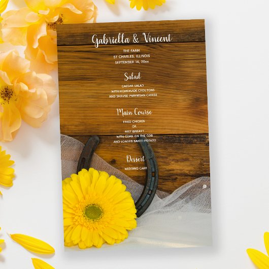 Yellow Daisy and Hoefijzer Western Wedding Menu