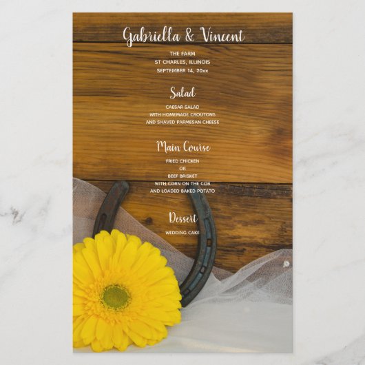 Yellow Daisy and Hoefijzer Western Wedding Menu (Voorkant)